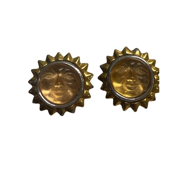 Anne Klein Gold-Tone Smiling Sun Face Earrings Rare - Picture 9 of 9